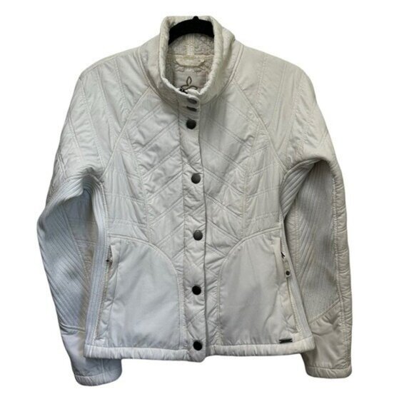 Prana S Diva Jacket Quilted Lightweight Full Zip Snap Sherpa Lined Cream White - Picture 1 of 9